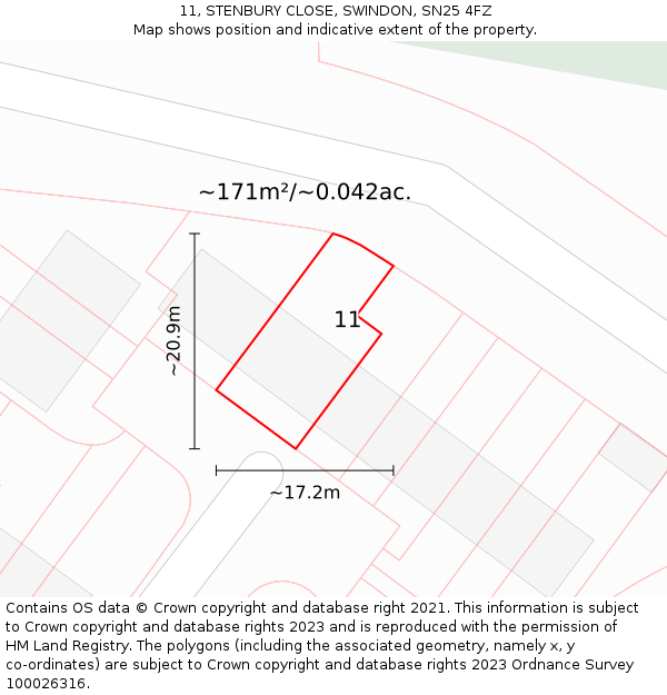 11, STENBURY CLOSE, SWINDON, SN25 4FZ: Plot and title map