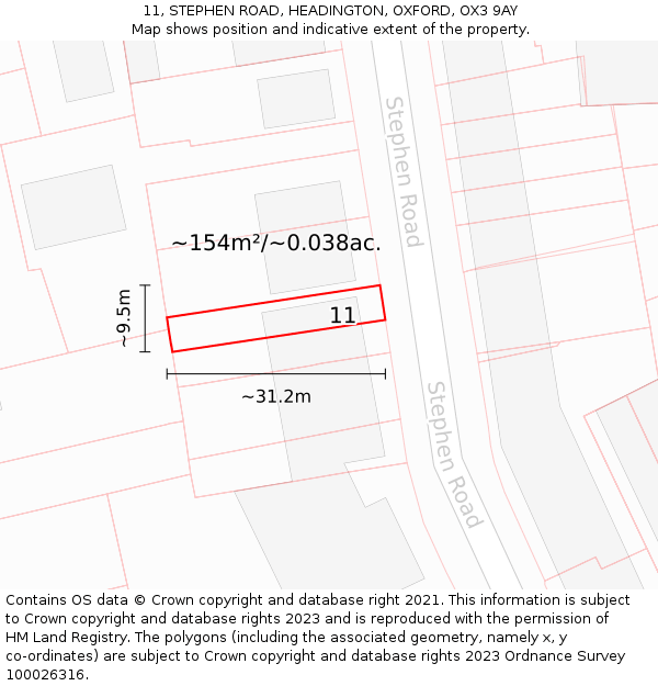 11, STEPHEN ROAD, HEADINGTON, OXFORD, OX3 9AY: Plot and title map