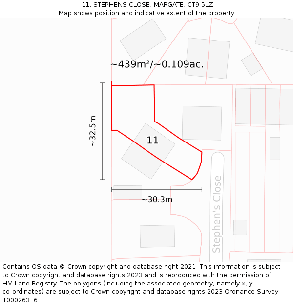 11, STEPHENS CLOSE, MARGATE, CT9 5LZ: Plot and title map
