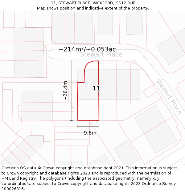 11, STEWART PLACE, WICKFORD, SS12 9HP: Plot and title map