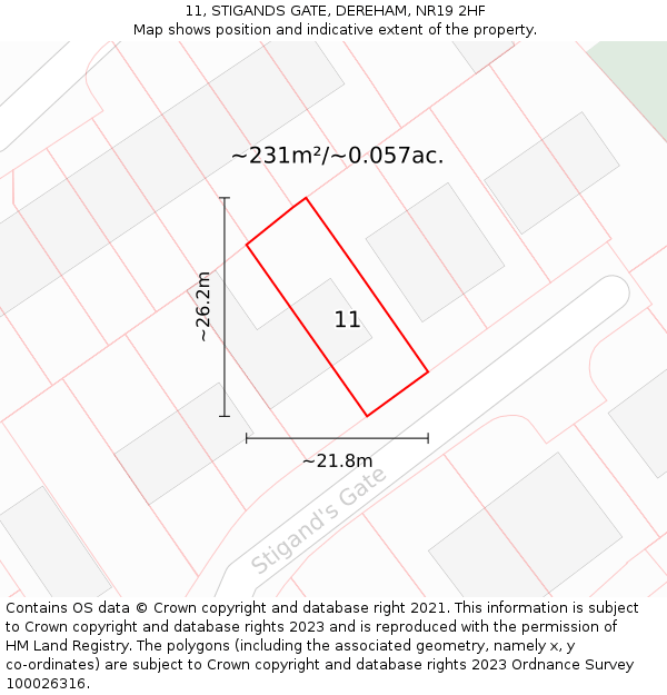 11, STIGANDS GATE, DEREHAM, NR19 2HF: Plot and title map