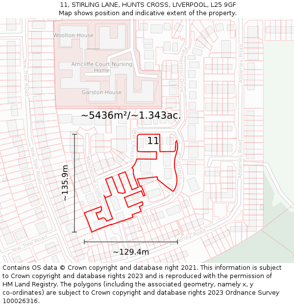 11, STIRLING LANE, HUNTS CROSS, LIVERPOOL, L25 9GF: Plot and title map