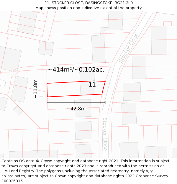 11, STOCKER CLOSE, BASINGSTOKE, RG21 3HY: Plot and title map