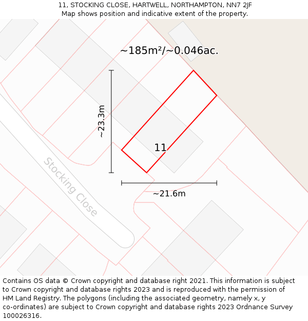 11, STOCKING CLOSE, HARTWELL, NORTHAMPTON, NN7 2JF: Plot and title map
