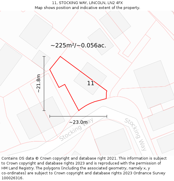 11, STOCKING WAY, LINCOLN, LN2 4FX: Plot and title map