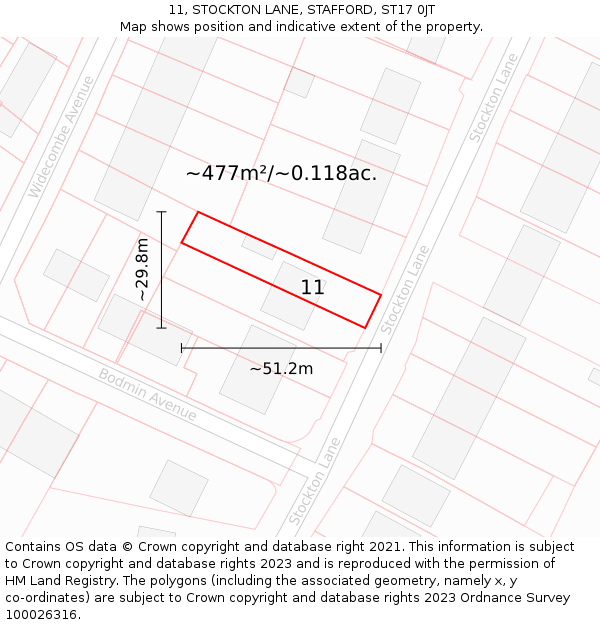 11, STOCKTON LANE, STAFFORD, ST17 0JT: Plot and title map