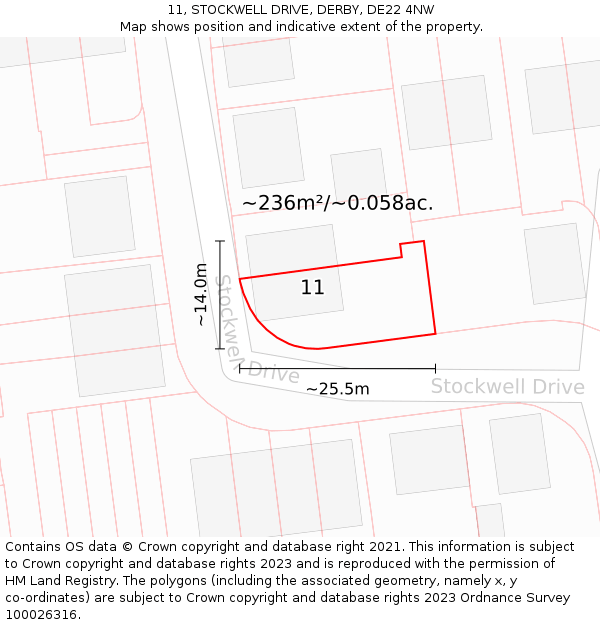 11, STOCKWELL DRIVE, DERBY, DE22 4NW: Plot and title map