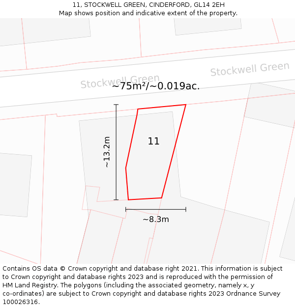 11, STOCKWELL GREEN, CINDERFORD, GL14 2EH: Plot and title map