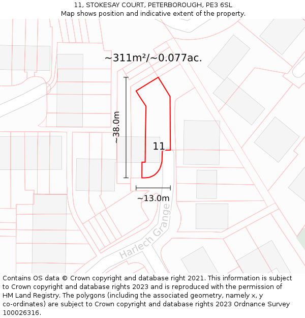 11, STOKESAY COURT, PETERBOROUGH, PE3 6SL: Plot and title map