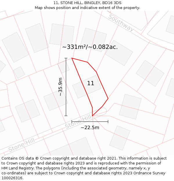 11, STONE HILL, BINGLEY, BD16 3DS: Plot and title map