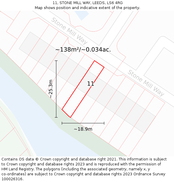 11, STONE MILL WAY, LEEDS, LS6 4RG: Plot and title map