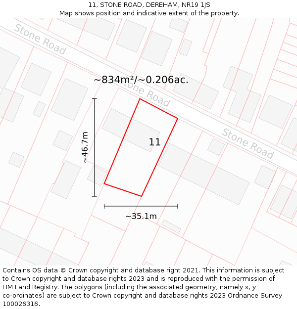 11, STONE ROAD, DEREHAM, NR19 1JS: Plot and title map
