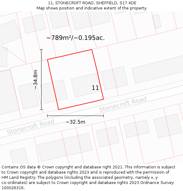 11, STONECROFT ROAD, SHEFFIELD, S17 4DE: Plot and title map