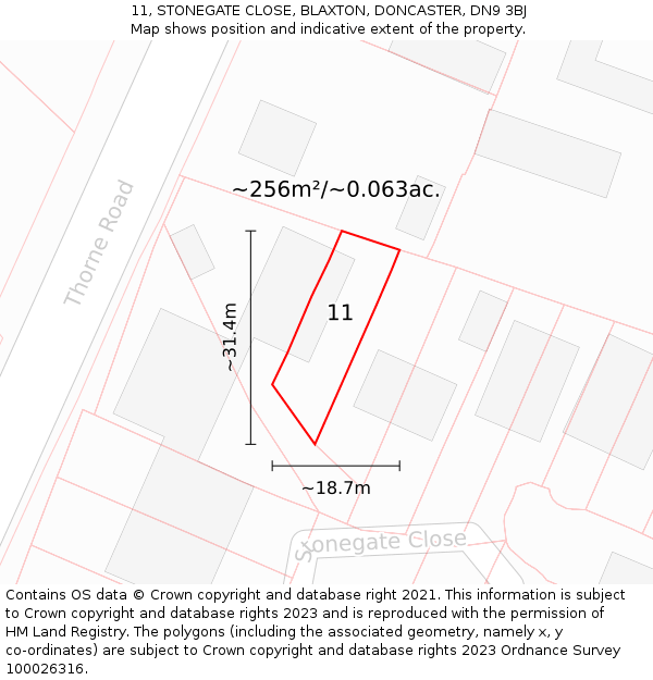 11, STONEGATE CLOSE, BLAXTON, DONCASTER, DN9 3BJ: Plot and title map