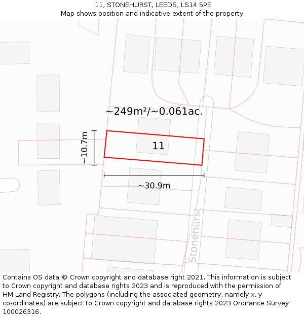 11, STONEHURST, LEEDS, LS14 5PE: Plot and title map