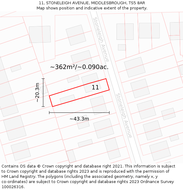 11, STONELEIGH AVENUE, MIDDLESBROUGH, TS5 8AR: Plot and title map