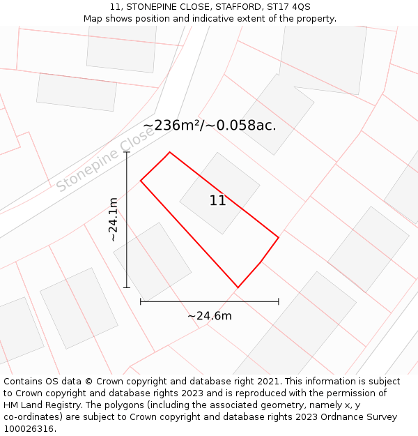 11, STONEPINE CLOSE, STAFFORD, ST17 4QS: Plot and title map