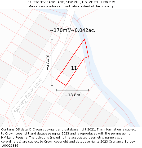 11, STONEY BANK LANE, NEW MILL, HOLMFIRTH, HD9 7LW: Plot and title map