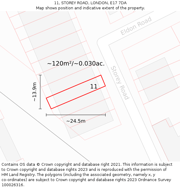11, STOREY ROAD, LONDON, E17 7DA: Plot and title map