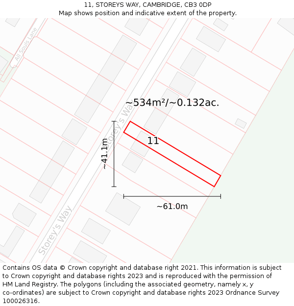 11, STOREYS WAY, CAMBRIDGE, CB3 0DP: Plot and title map