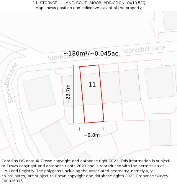 11, STORKSBILL LANE, SOUTHMOOR, ABINGDON, OX13 5FQ: Plot and title map
