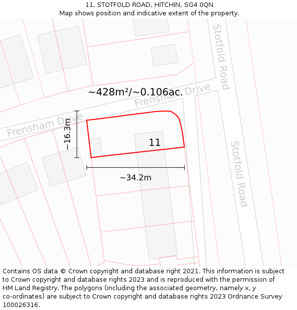 11, STOTFOLD ROAD, HITCHIN, SG4 0QN: Plot and title map