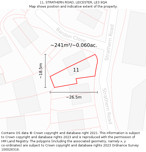 11, STRATHERN ROAD, LEICESTER, LE3 9QA: Plot and title map
