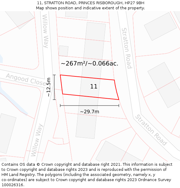 11, STRATTON ROAD, PRINCES RISBOROUGH, HP27 9BH: Plot and title map