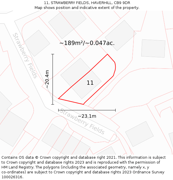 11, STRAWBERRY FIELDS, HAVERHILL, CB9 9DR: Plot and title map