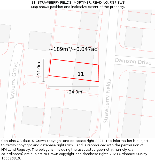 11, STRAWBERRY FIELDS, MORTIMER, READING, RG7 3WS: Plot and title map