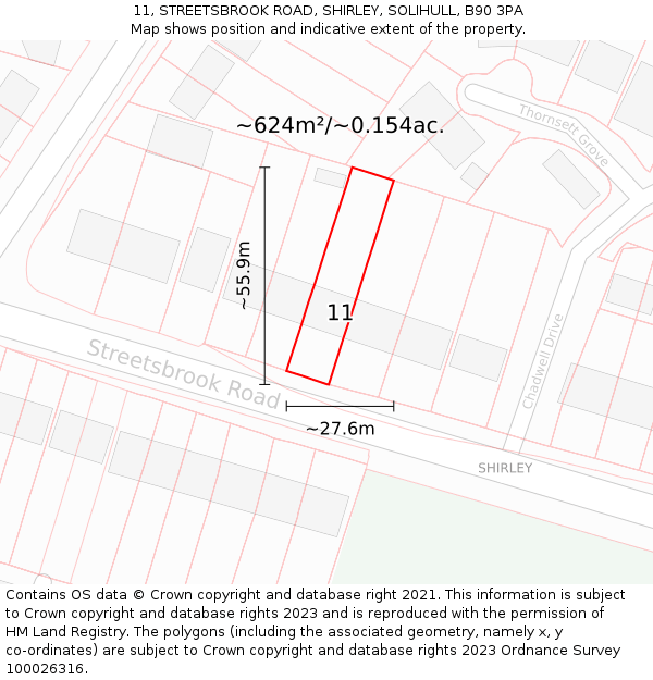 11, STREETSBROOK ROAD, SHIRLEY, SOLIHULL, B90 3PA: Plot and title map