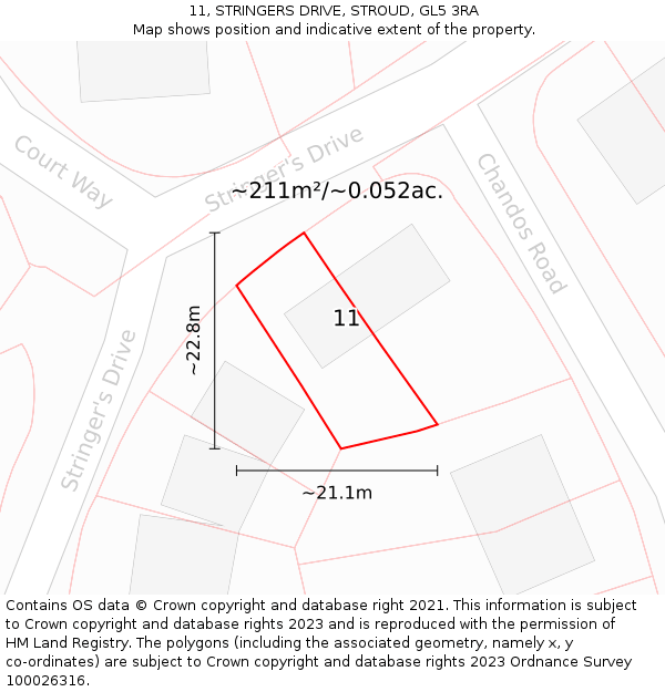 11, STRINGERS DRIVE, STROUD, GL5 3RA: Plot and title map
