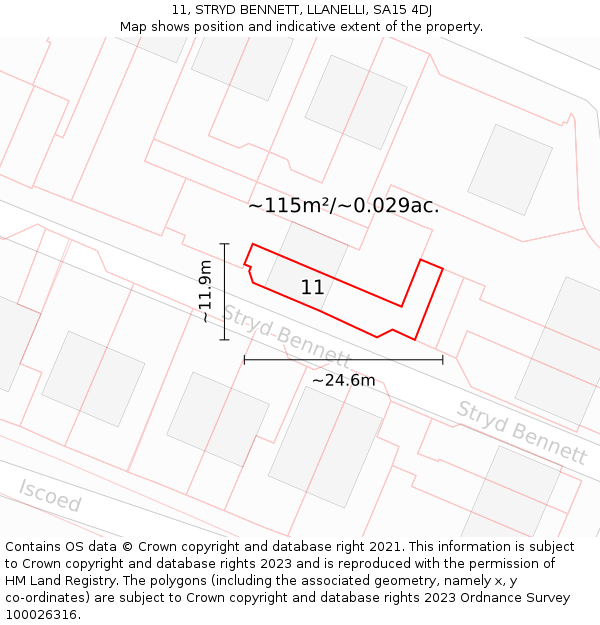 11, STRYD BENNETT, LLANELLI, SA15 4DJ: Plot and title map