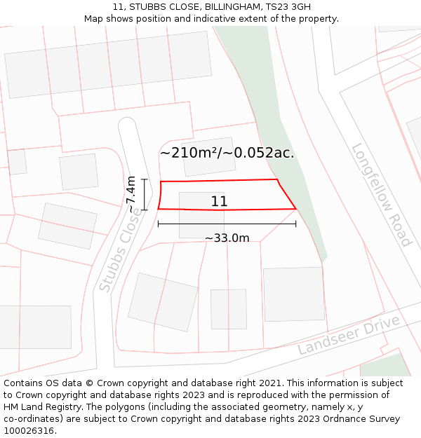11, STUBBS CLOSE, BILLINGHAM, TS23 3GH: Plot and title map