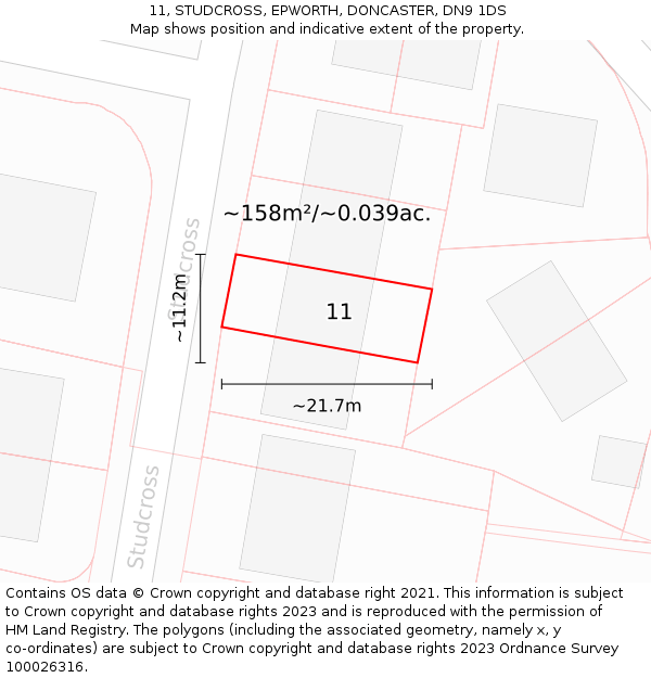 11, STUDCROSS, EPWORTH, DONCASTER, DN9 1DS: Plot and title map