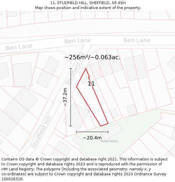 11, STUDFIELD HILL, SHEFFIELD, S6 4SH: Plot and title map