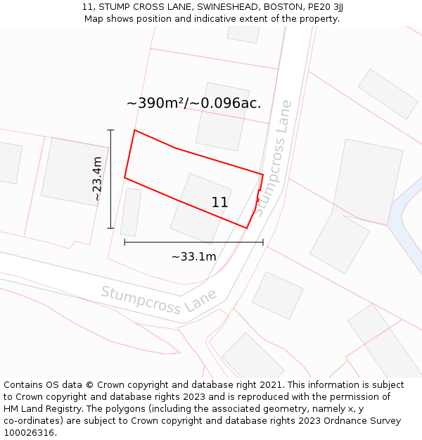 11, STUMP CROSS LANE, SWINESHEAD, BOSTON, PE20 3JJ: Plot and title map