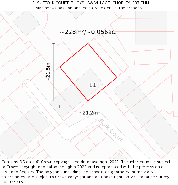 11, SUFFOLK COURT, BUCKSHAW VILLAGE, CHORLEY, PR7 7HN: Plot and title map