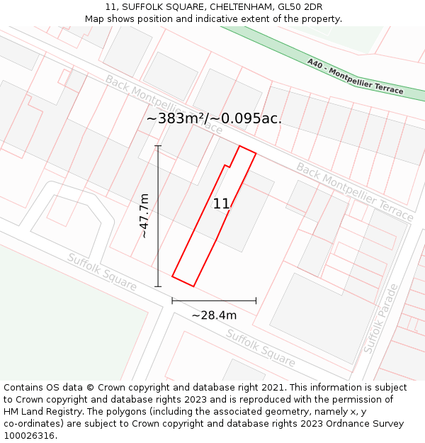 11, SUFFOLK SQUARE, CHELTENHAM, GL50 2DR: Plot and title map
