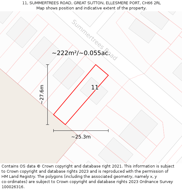 11, SUMMERTREES ROAD, GREAT SUTTON, ELLESMERE PORT, CH66 2RL: Plot and title map