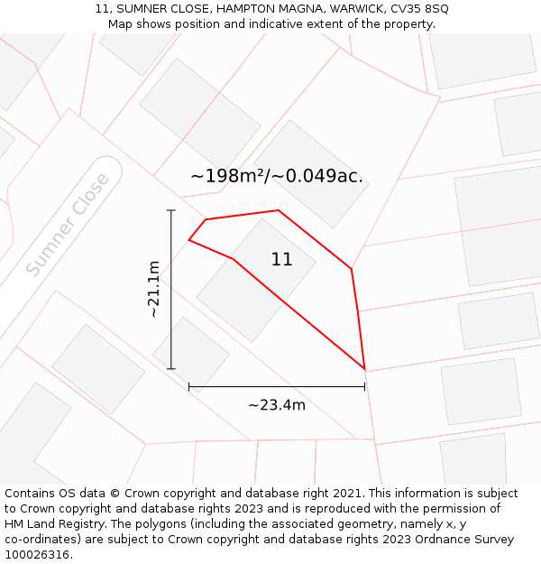 11, SUMNER CLOSE, HAMPTON MAGNA, WARWICK, CV35 8SQ: Plot and title map