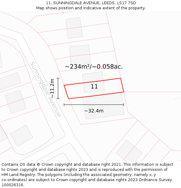 11, SUNNINGDALE AVENUE, LEEDS, LS17 7SD: Plot and title map