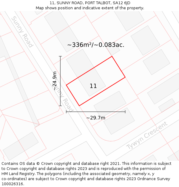 11, SUNNY ROAD, PORT TALBOT, SA12 6JD: Plot and title map