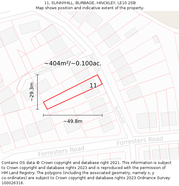 11, SUNNYHILL, BURBAGE, HINCKLEY, LE10 2SB: Plot and title map