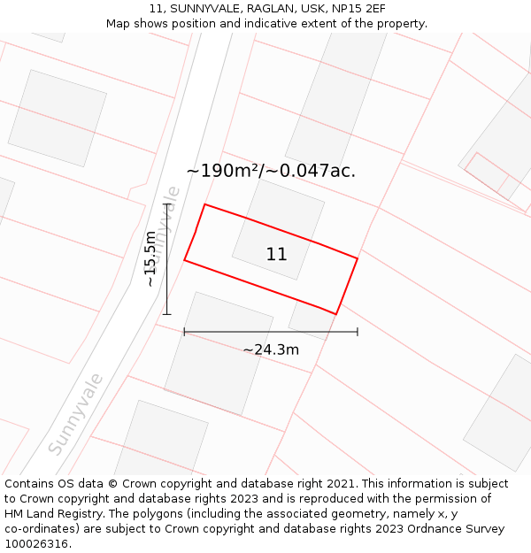 11, SUNNYVALE, RAGLAN, USK, NP15 2EF: Plot and title map