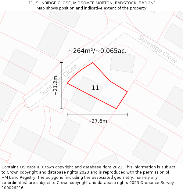 11, SUNRIDGE CLOSE, MIDSOMER NORTON, RADSTOCK, BA3 2NF: Plot and title map