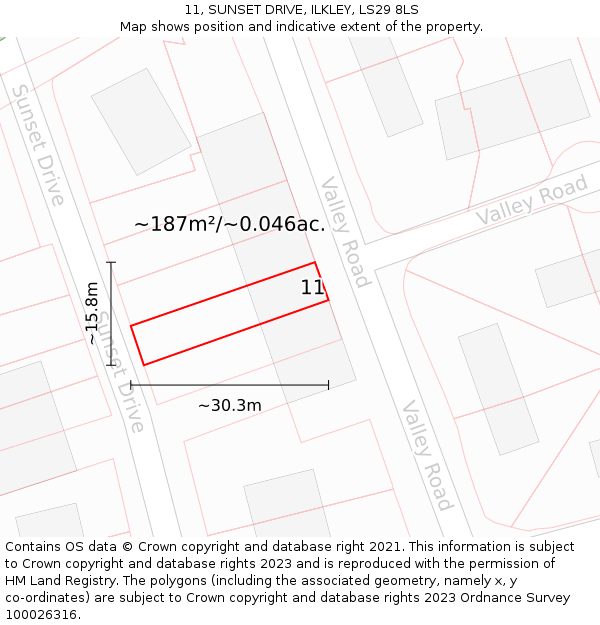 11, SUNSET DRIVE, ILKLEY, LS29 8LS: Plot and title map