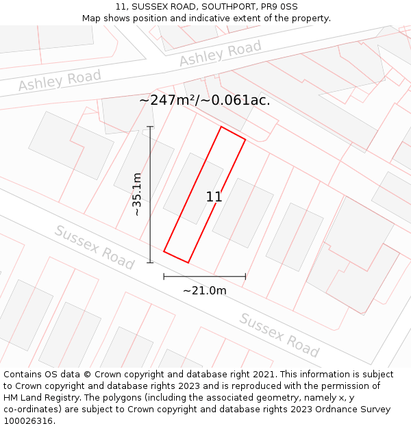 11, SUSSEX ROAD, SOUTHPORT, PR9 0SS: Plot and title map