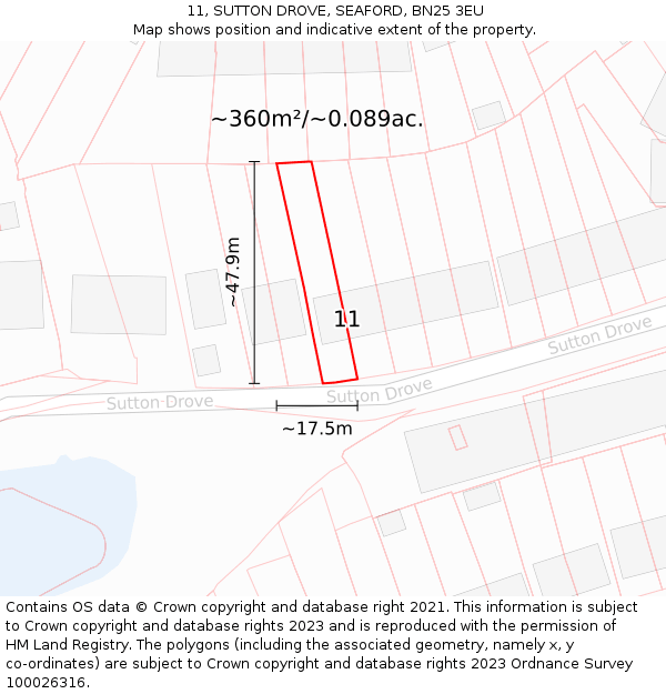 11, SUTTON DROVE, SEAFORD, BN25 3EU: Plot and title map