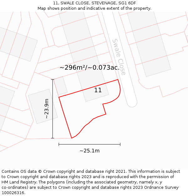 11, SWALE CLOSE, STEVENAGE, SG1 6DF: Plot and title map